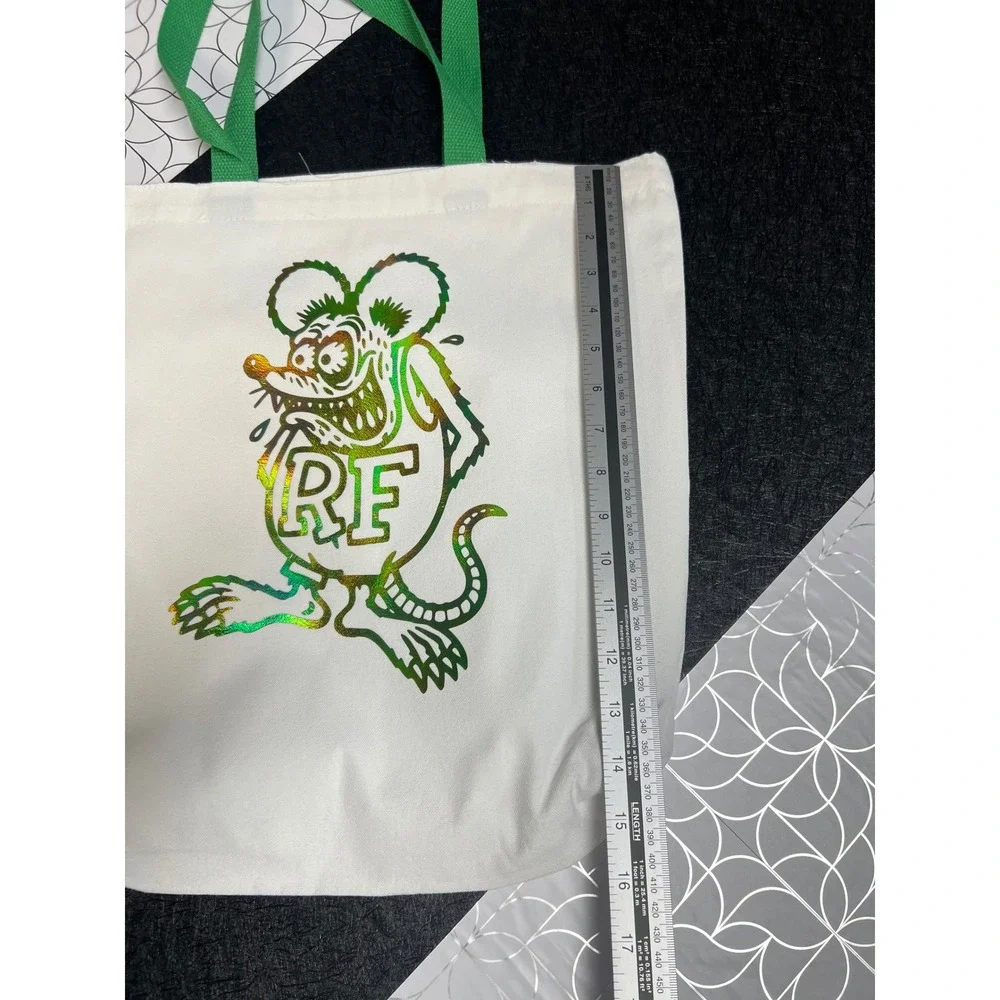 Rat Fink Tote Bag Unisex OS White Excellent Iridescent Graphic Canvas